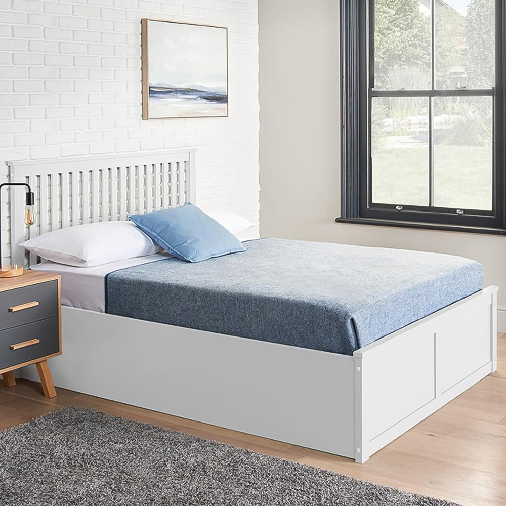 Home Treats Double White Wooden Ottoman Bed with Mattress Image 1