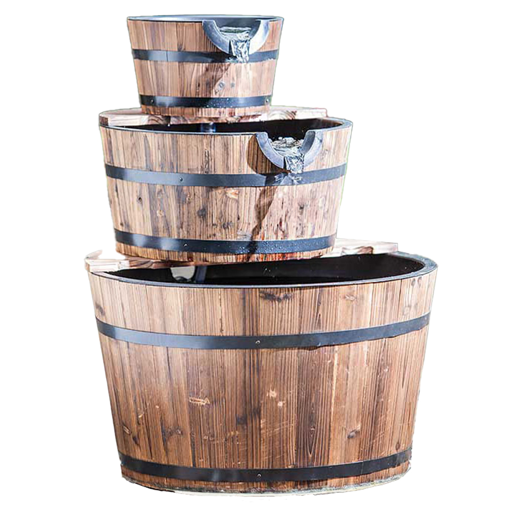 Heissner 3 Tier Wooden Barrel Water Feature Image 1