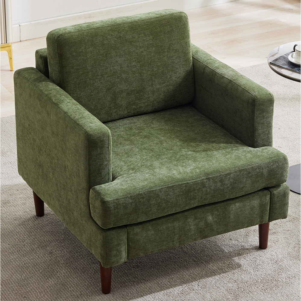 Living and Home Green Linen Mid-Century Armchair Image 8