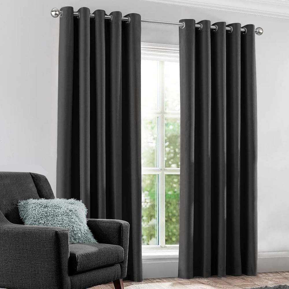 Velosso Kassidy Charcoal Blackout Curtains 117 x 137cm Image 1