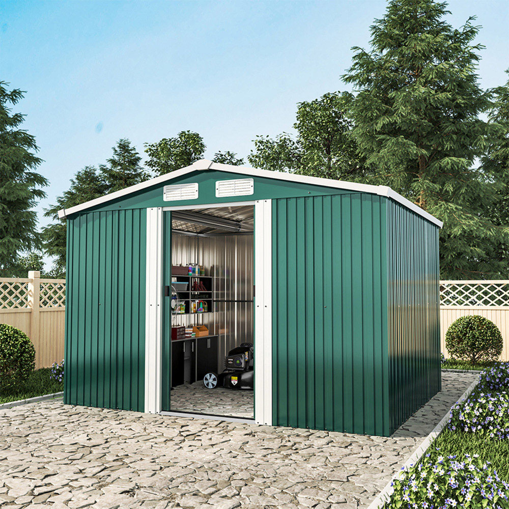 Living and Home 6 x 8ft Double Door Green Metal Garden Shed with Foundation Image 3
