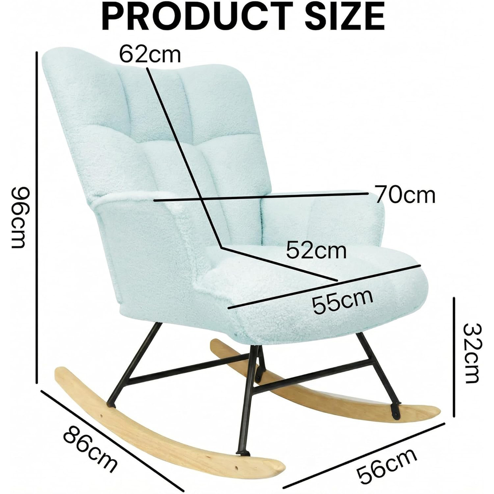 Alivio Blue Teddy Plush High Backrest Rocking Chair Image 9