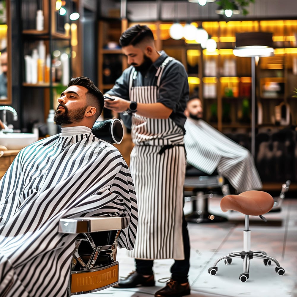 Portland Brown PU Leather Adjustable Saddle Stool with Moulded Padded Seat Image 4