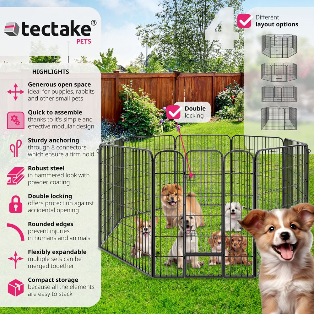 tectake 8 Panel Grey Dog Pen 100cm Image 6