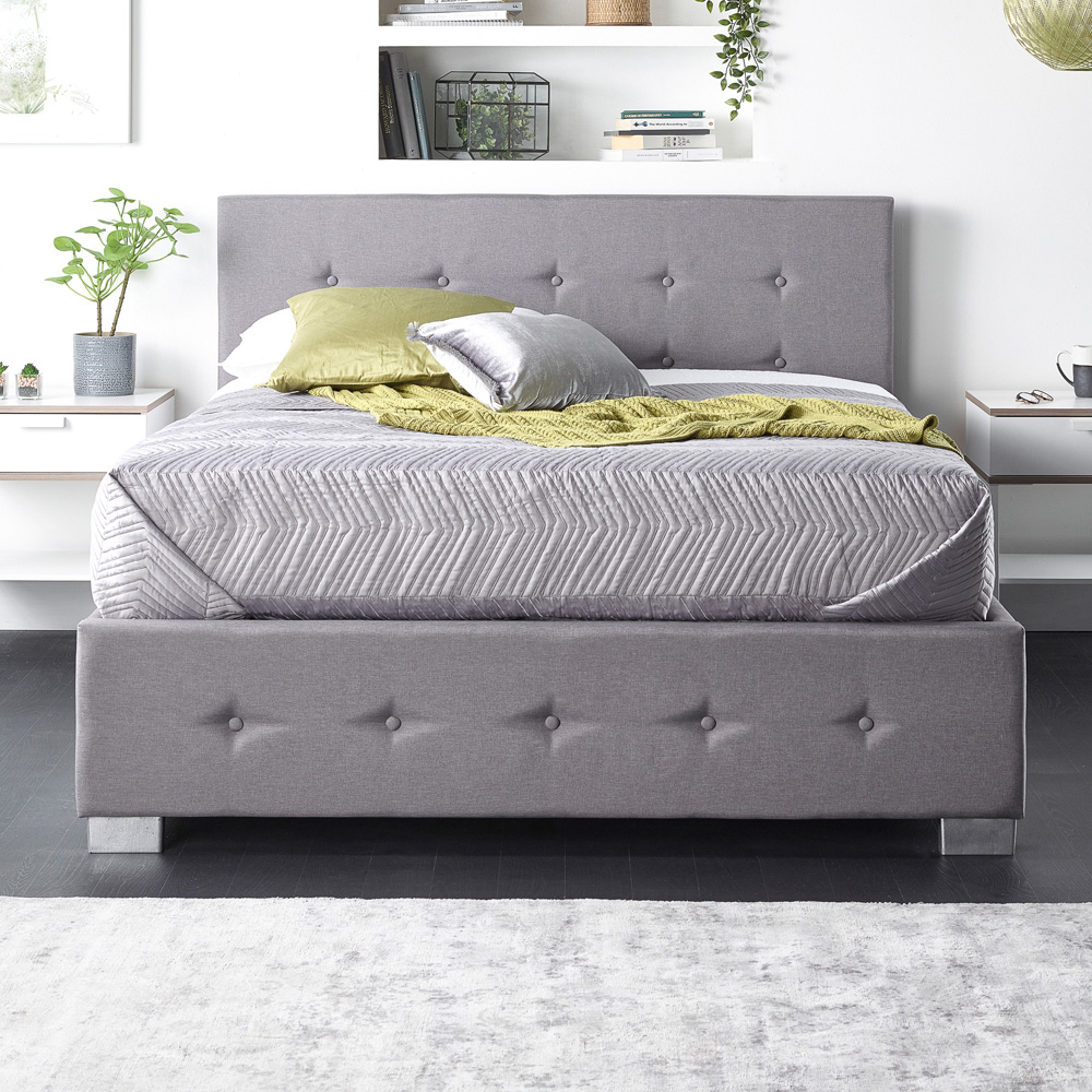 Aspire Small Double Grey Linen Side Opening Ottoman Storage Image 2