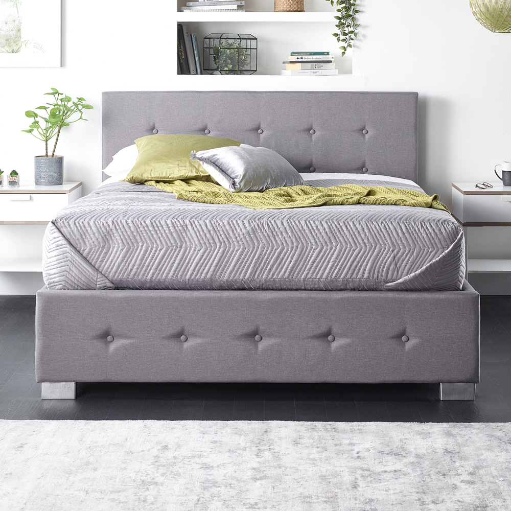 Aspire Single Grey Linen Side Opening Ottoman Storage Image 2