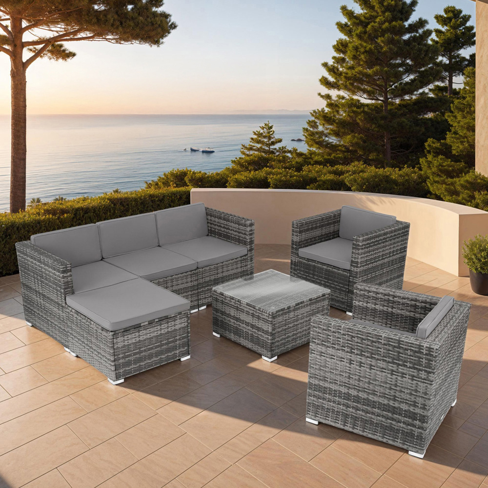 tectake Lignano 6 Seater Grey Rattan Garden Lounge Set Image 1