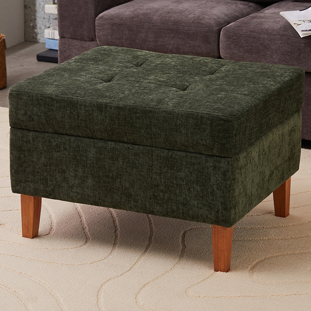 Living and Home Green Chenille Ottoman Stool Image 1