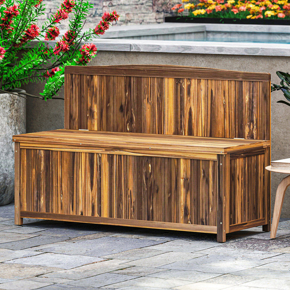 Outsunny 2 Seater Brown Wood Storage Bench Image 1