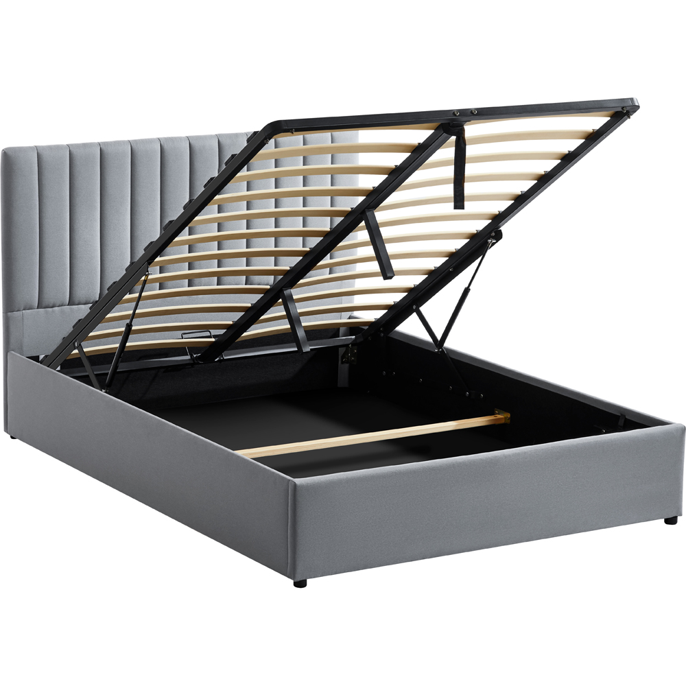 VIDA DESIGNS Vellaro Double Light Grey Linen Fabric Ottoman Bed with Headboard and Mattress Image 2