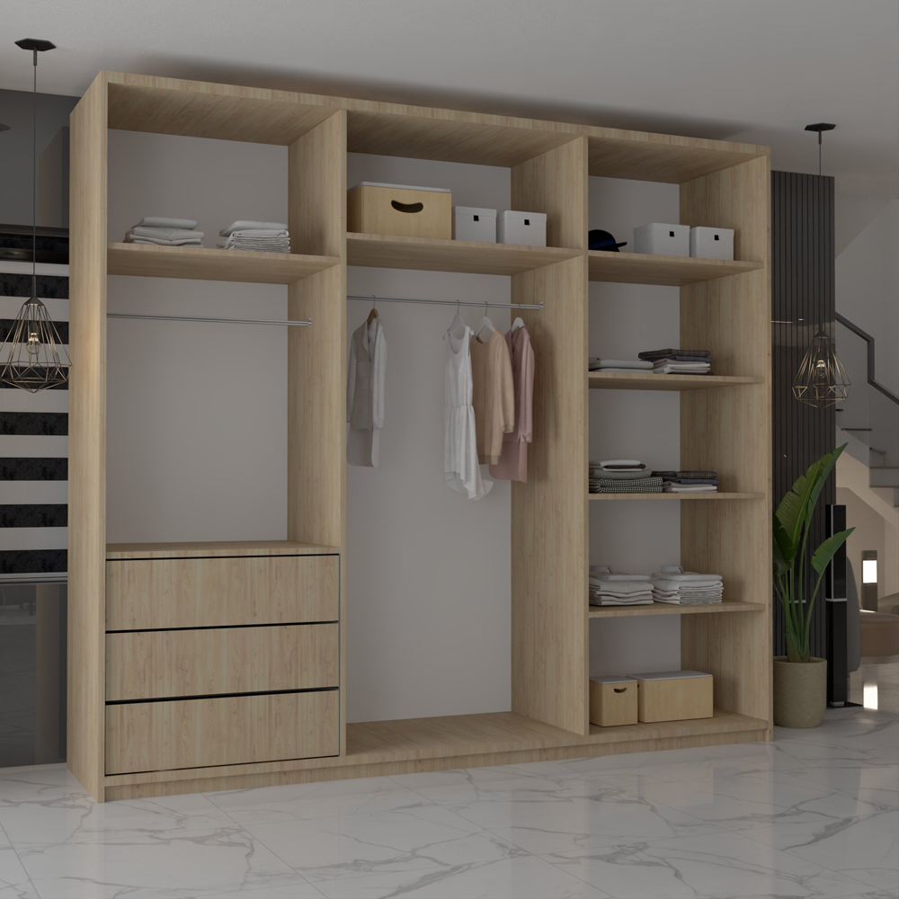 M N Furniture Modern Gala 3 Door Oak Mirrored Sliding Wardrobe 250cm Image 3
