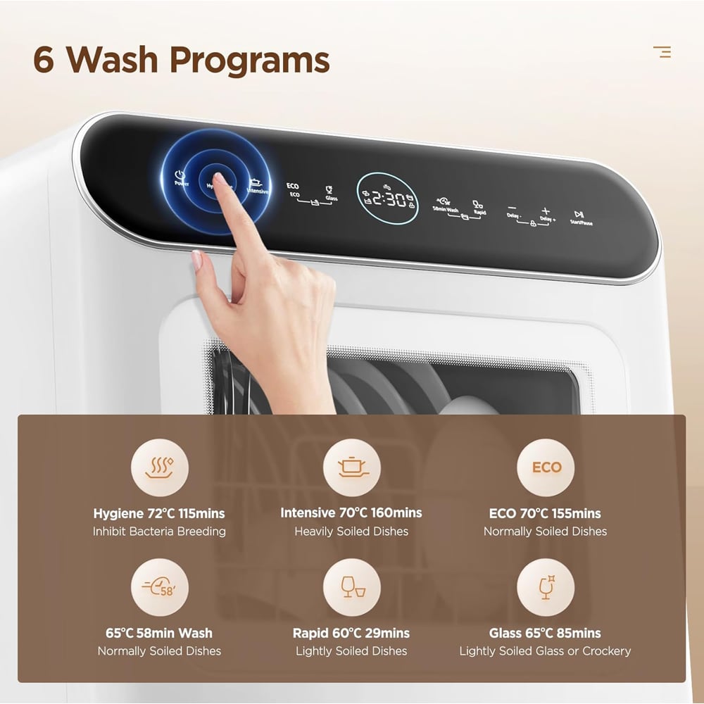 Comfee White Countertop Dishwasher with 6 Washing Programs and Visible Door Image 6
