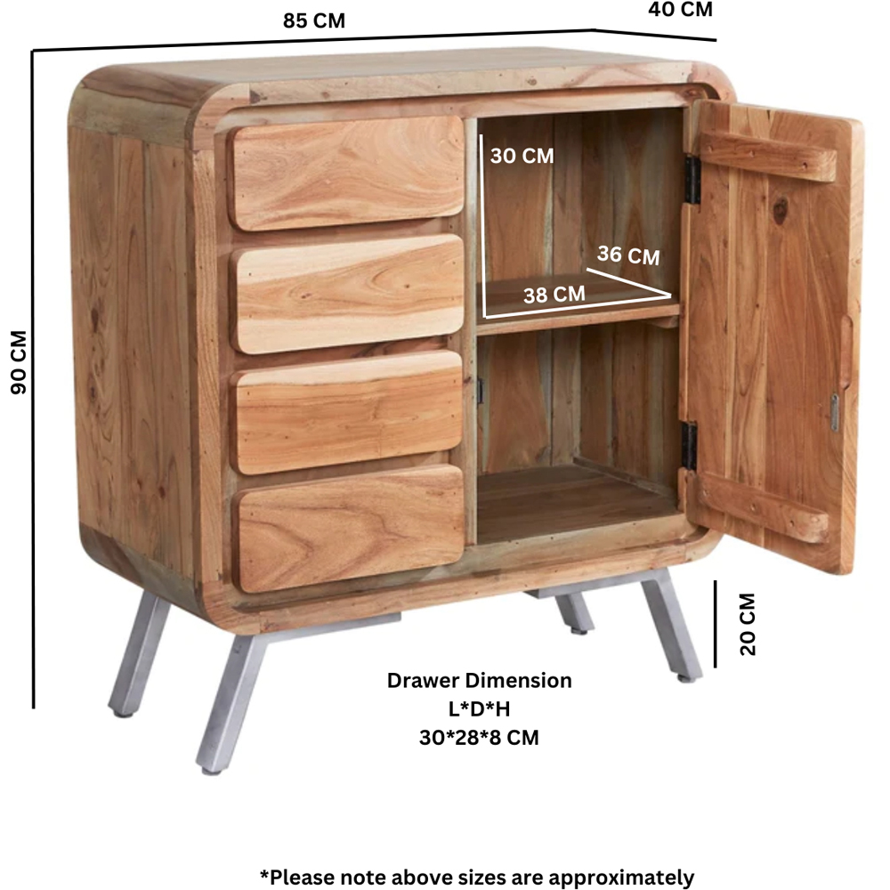 Brooklyn Single Door 4 Drawer Hardwood Sideboard Image 7