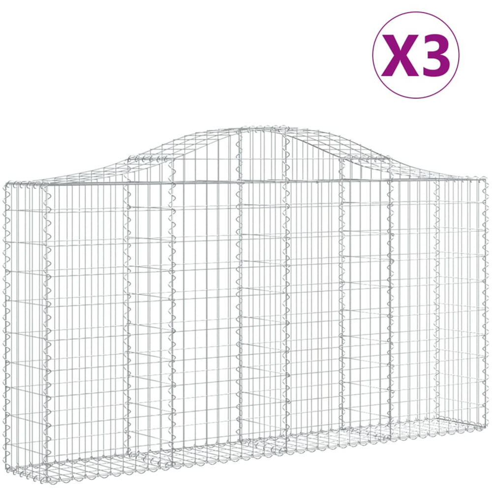 vidaXL Silver Galvanised Iron Arched Gabion Basket 200 x 30 x 100/120cm 3 Pack Image 4