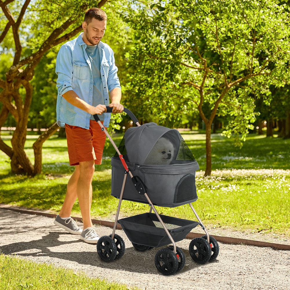 PawHut Grey 3-in-1 Mini Dog Pet Stroller with Detachable Carrier Image 2