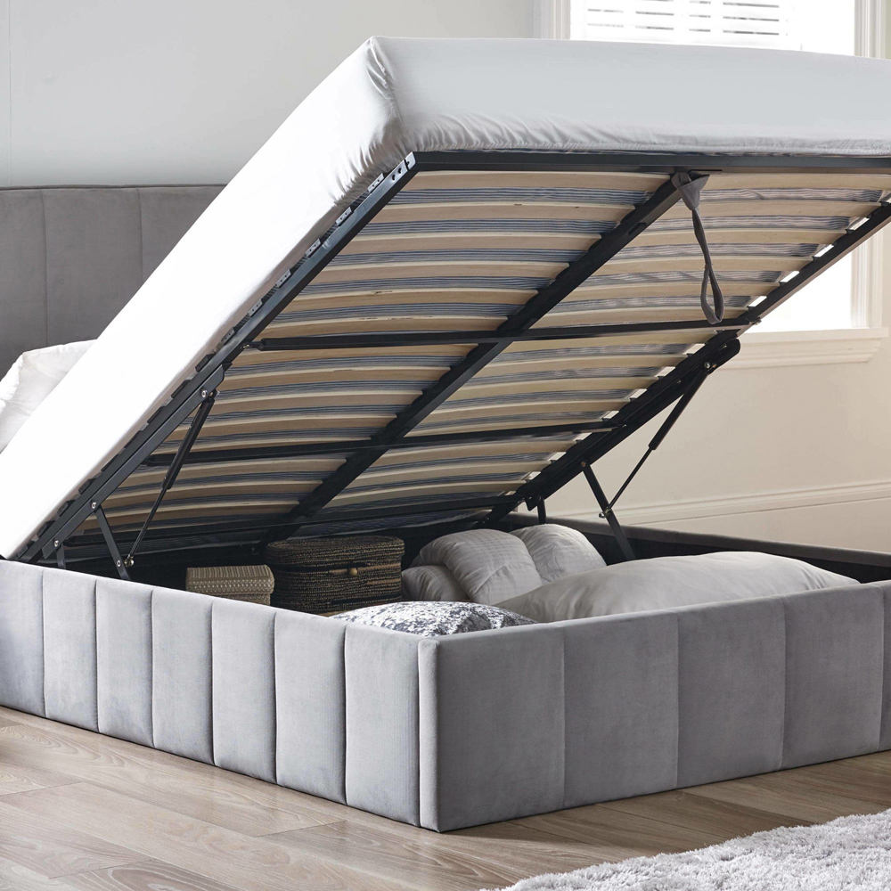 Julian Bowen Katie King Size Grey Velvet Lift-Up Ottoman Bed Frame with Winged Headboard Image 7