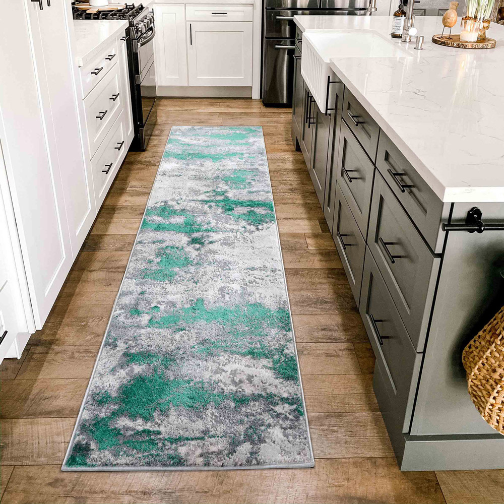 Desire Rugs Onyx Aqua Grunge Sprayed Abstract Area Rug 200 x 290cm Image 4