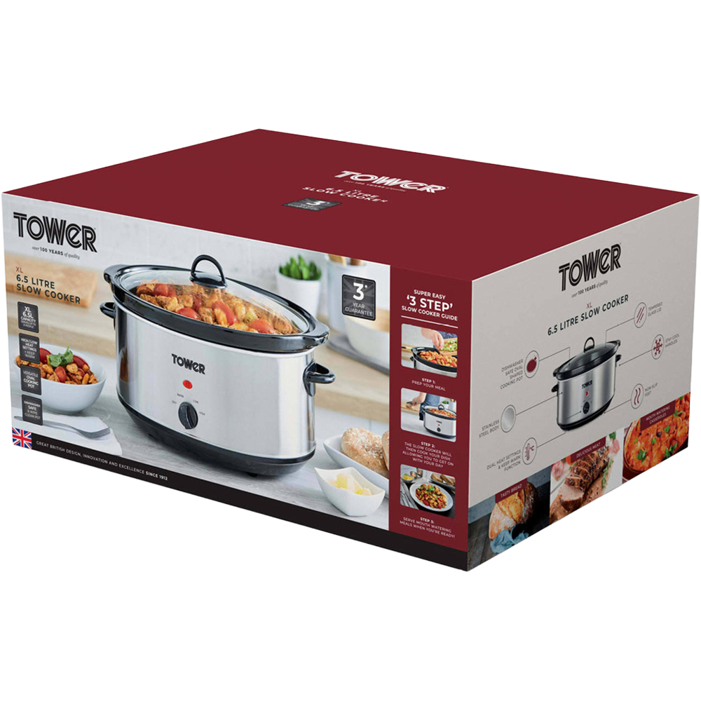 Tower T16040Y Silver Stainless Steel Slow Cooker 6.5L Image 2