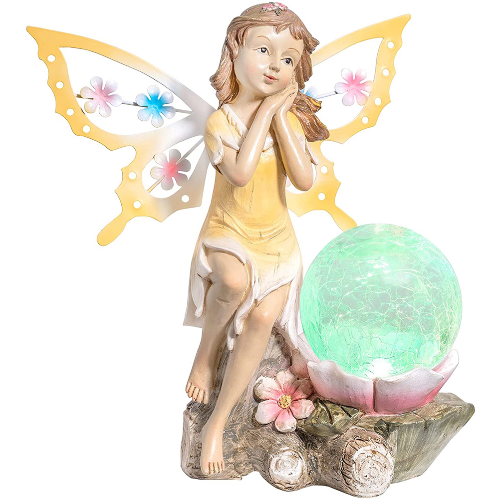 wilko Solar Fairy Garden Statue with Cracked Glass Globe Image 3