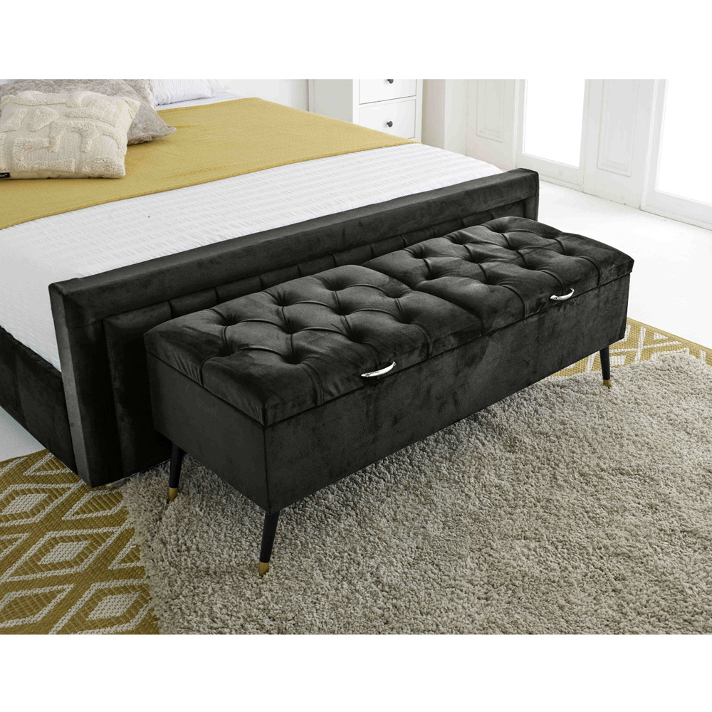 Eleganza Paloma Small Double Black Plush Velvet Bed Frame with Headboard and Footboard Image 4