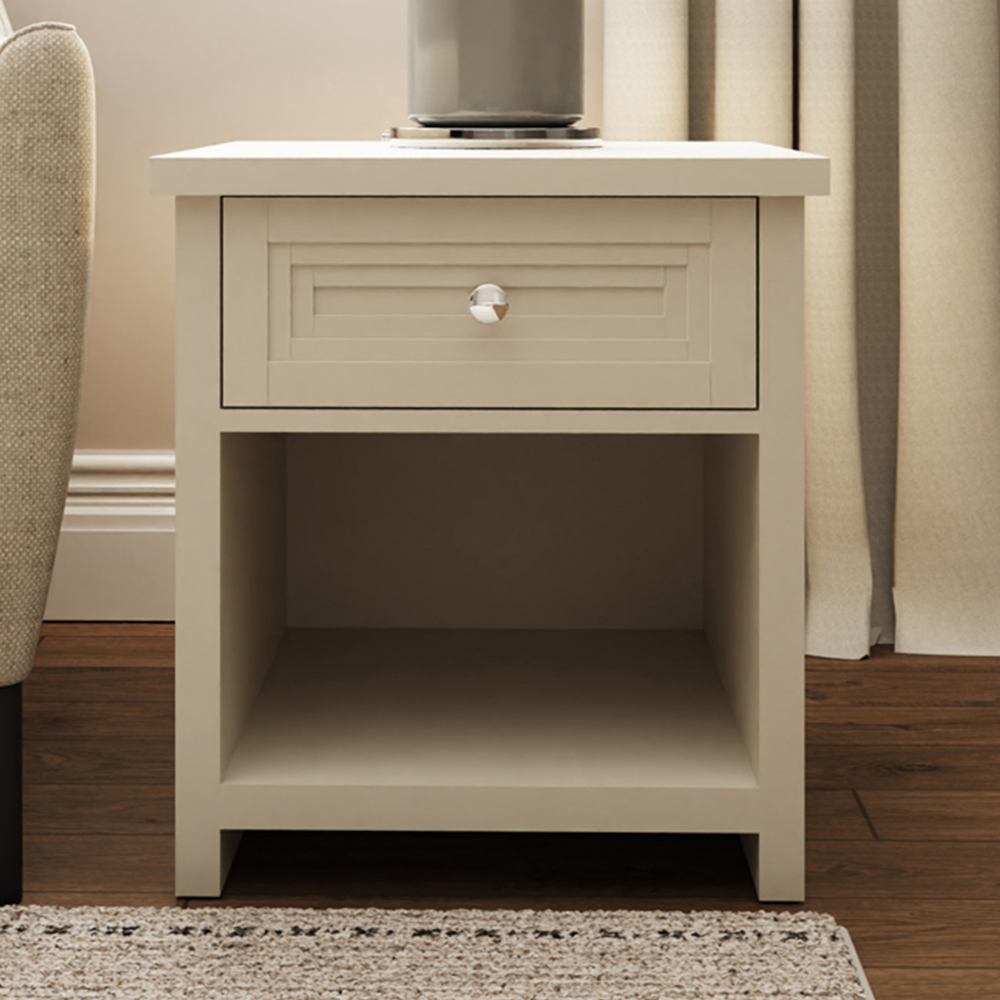 GFW Oakley Single Drawer Single Shelf Stone Lamp Table Image 1