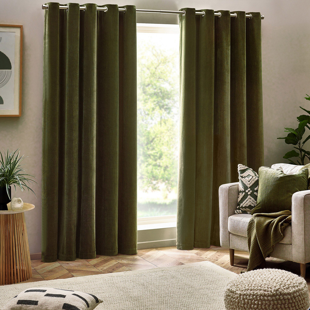 Yard Olive Chenille Blackout Eyelet Curtains 229 x 137cm Image 6