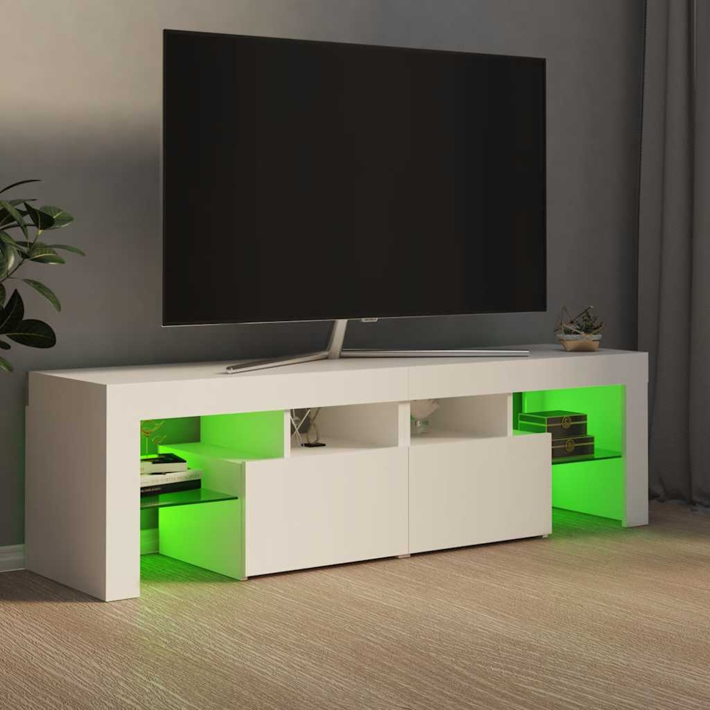 vidaXL 2 Door 4 Shelf White TV Cabinet with LED Lights Image 8