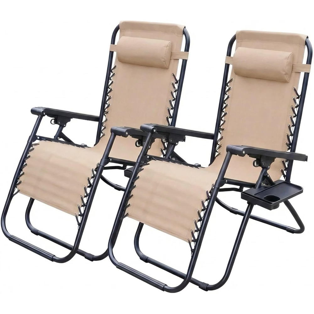 Alivio 2 Pack Beige Zero Gravity Reclining Sun Loungers Image 2