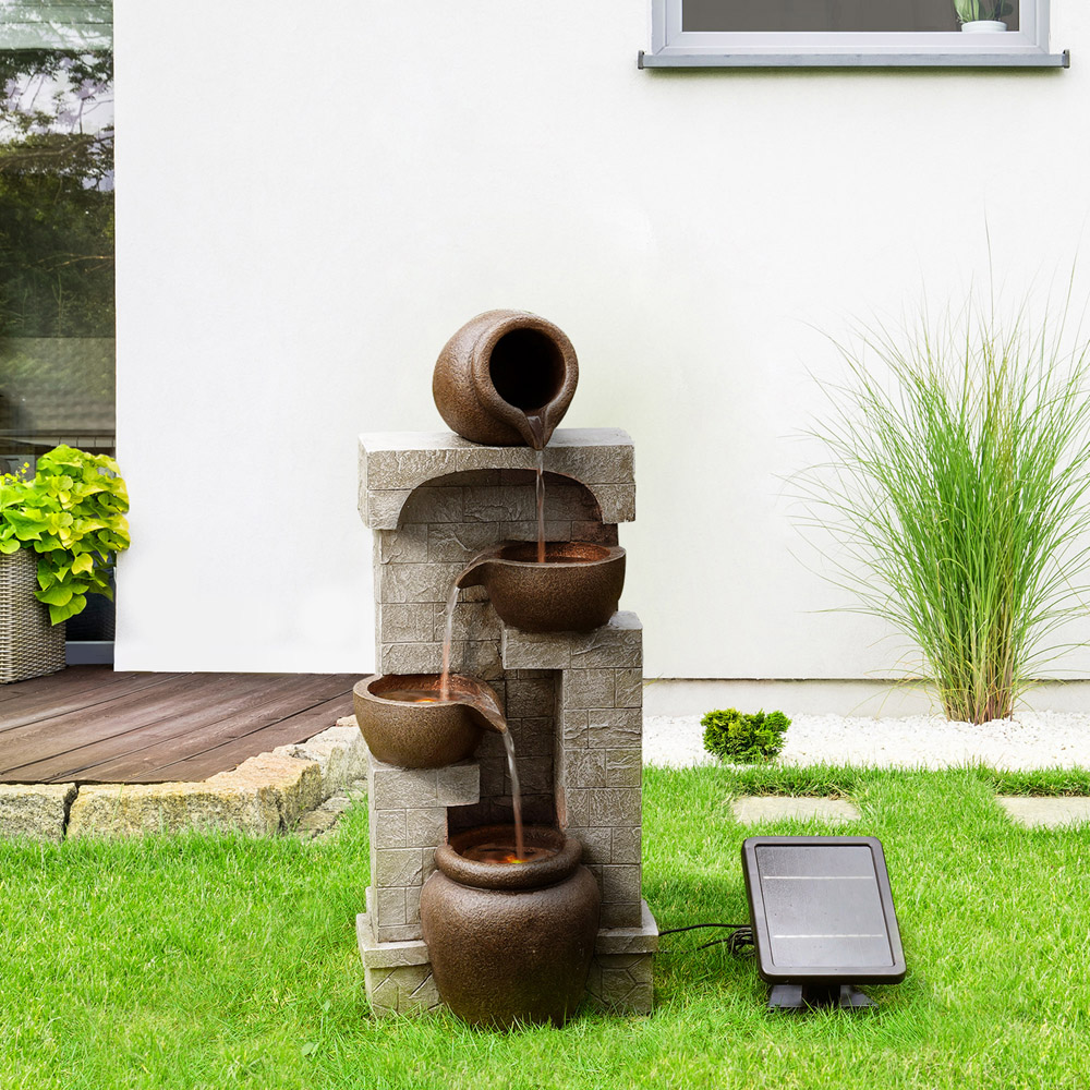 Teamson Home 4-TierLED Solar Powered Wall Waterfall Fountain with 2 Pots and 2 Bowls Image 2