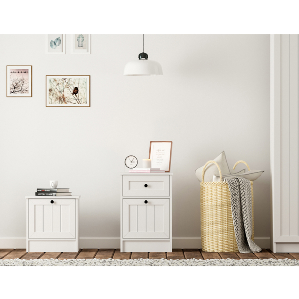 Evu VIENNA Single Door Single Drawer White Bedside Table Image 6