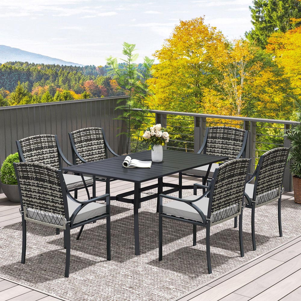 Outsunny 6 Seater Grey Rattan Garden Dining Set with Cushions Image 1
