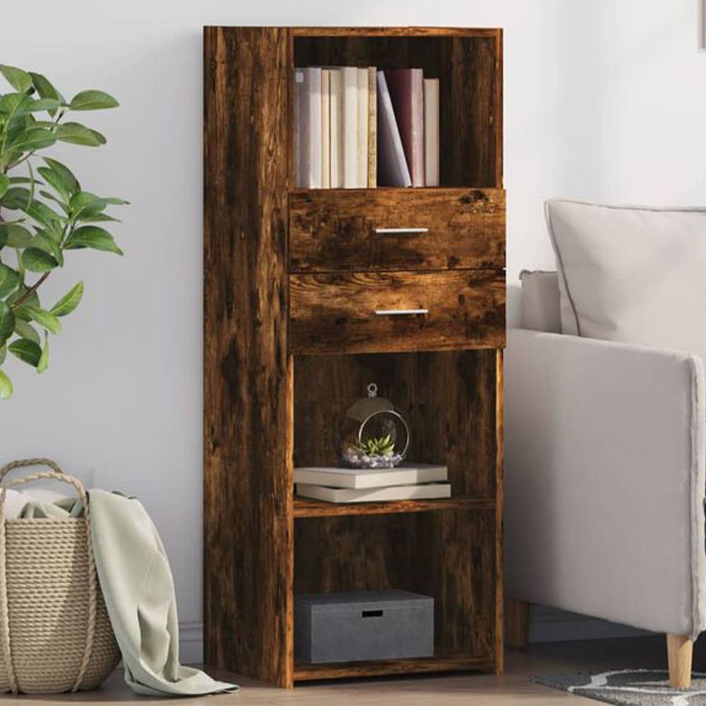 vidaXL 2 Drawer 3 Shelf Smoked Oak Highboard Image 1