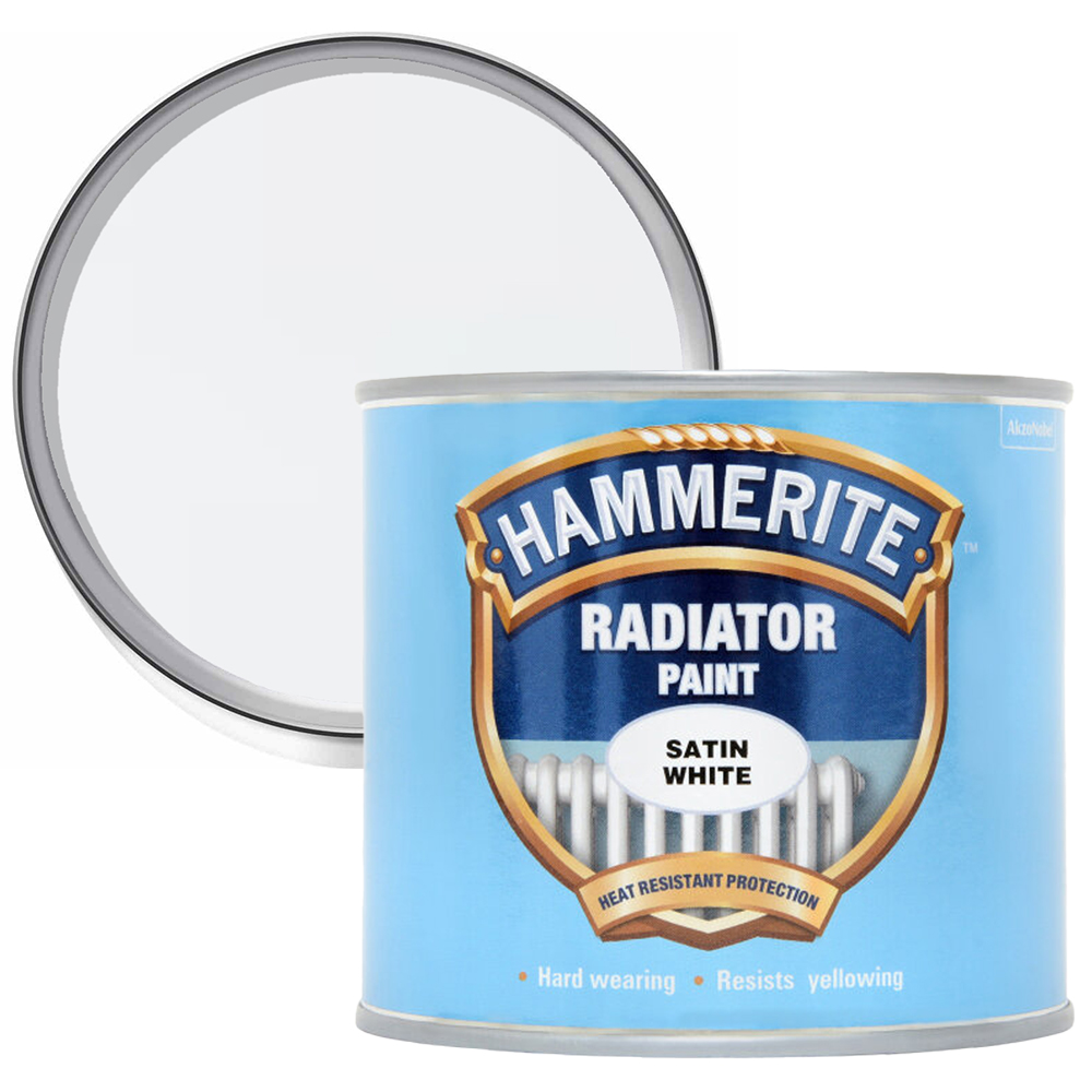 Hammerite Enamel Satin White Radiator Paint 500ml Image 1