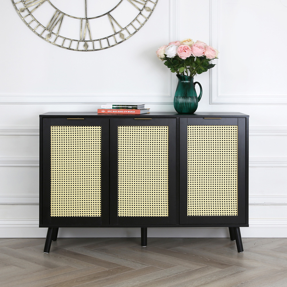 Craven 3 Door Black Sideboard with Cane Front Image 4