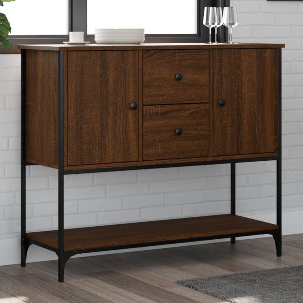 vidaXL 2 Door 2 Drawer Single Shelf Brown Oak Sideboard Image 1