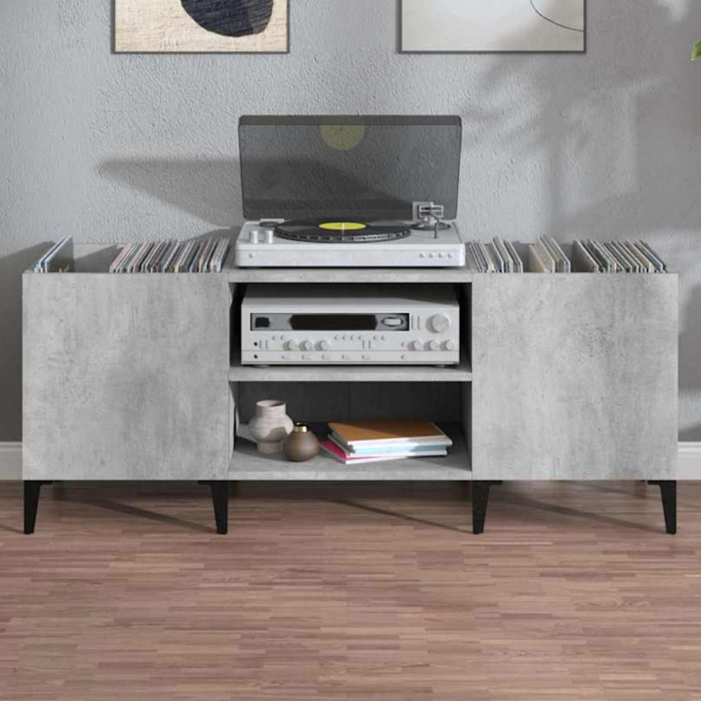 vidaXL 2 Shelf Concrete Grey Wide Record Cabinet Image 1