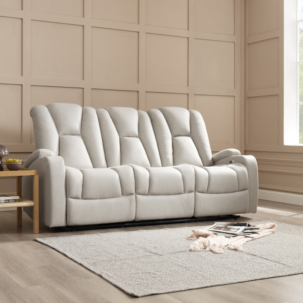 Home Detail Hannah 3 Seater Light Grey Air Leather Electric Recliner Sofa Image 6