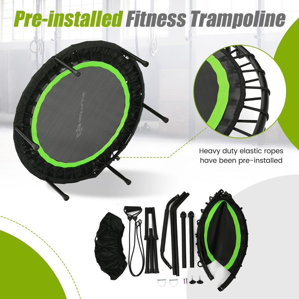 Costway 3ft Green Mini Trampoline with 2 Resistance Bands Image 4