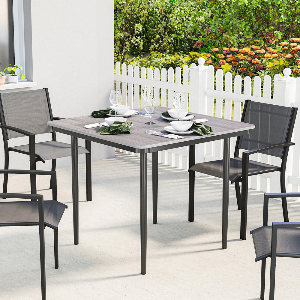 Outsunny 4 Seater Garden Dining Table with Umbrella Hole Light Grey Image 3