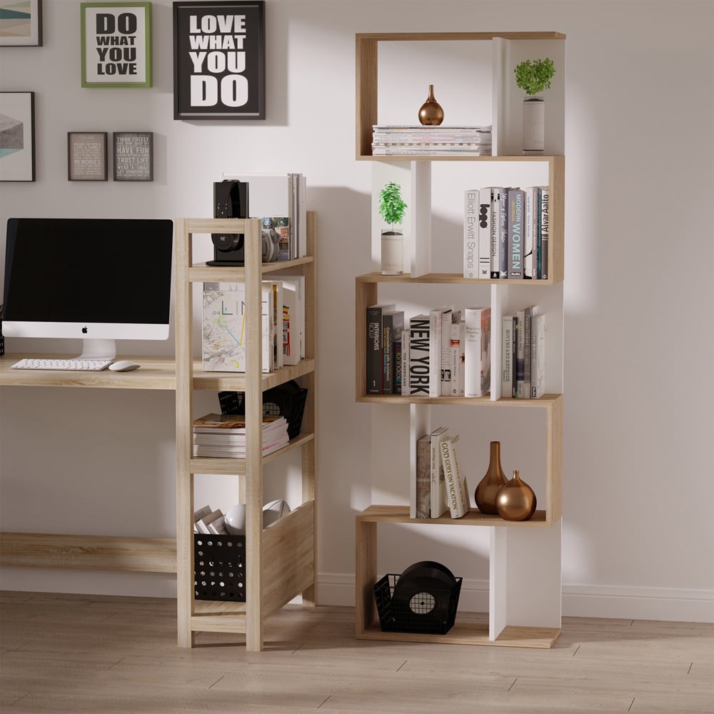 Portland 5 Shelf White S Shape Bookcase Image 6