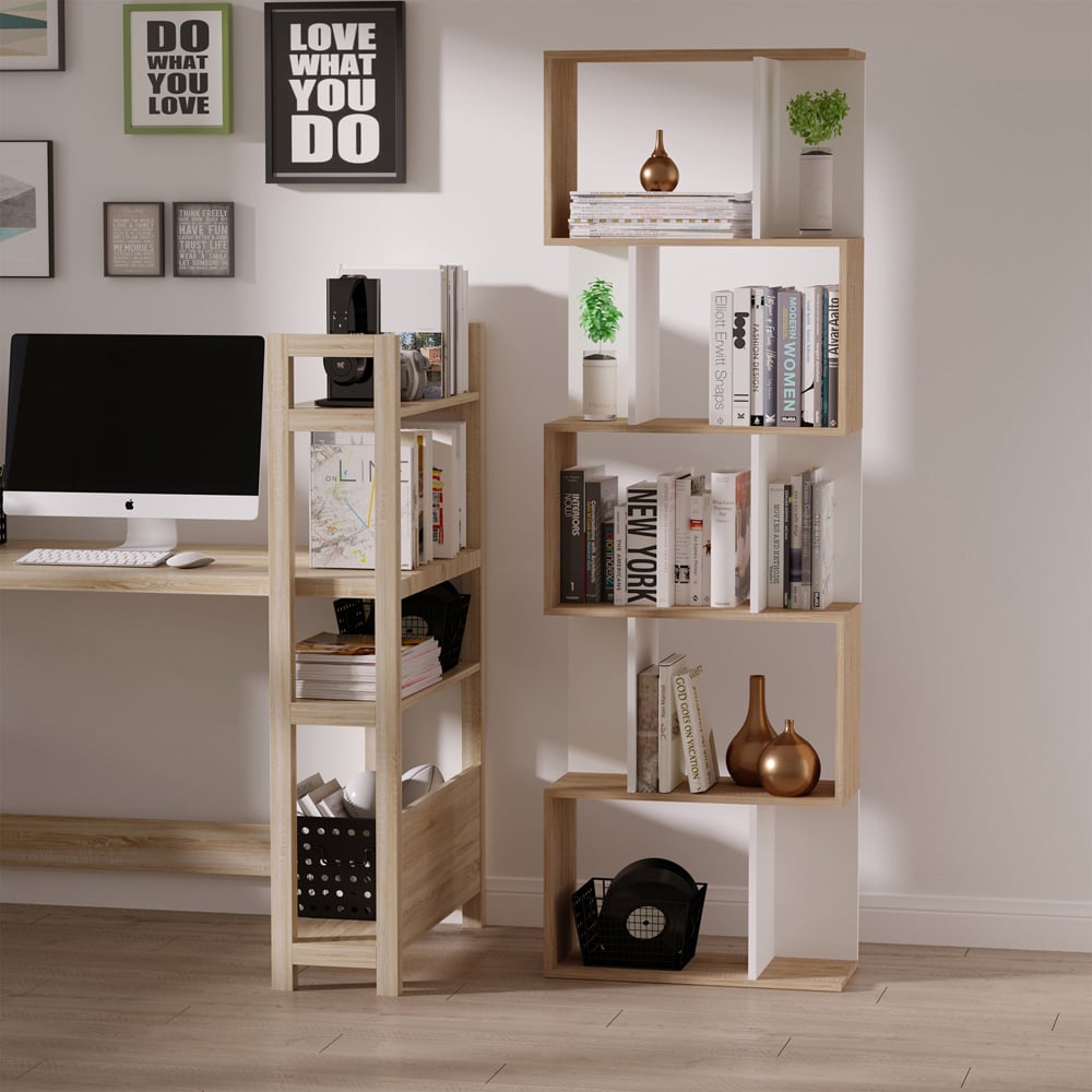 HOMCOM 5 Shelf White S Shape Bookcase Image 6