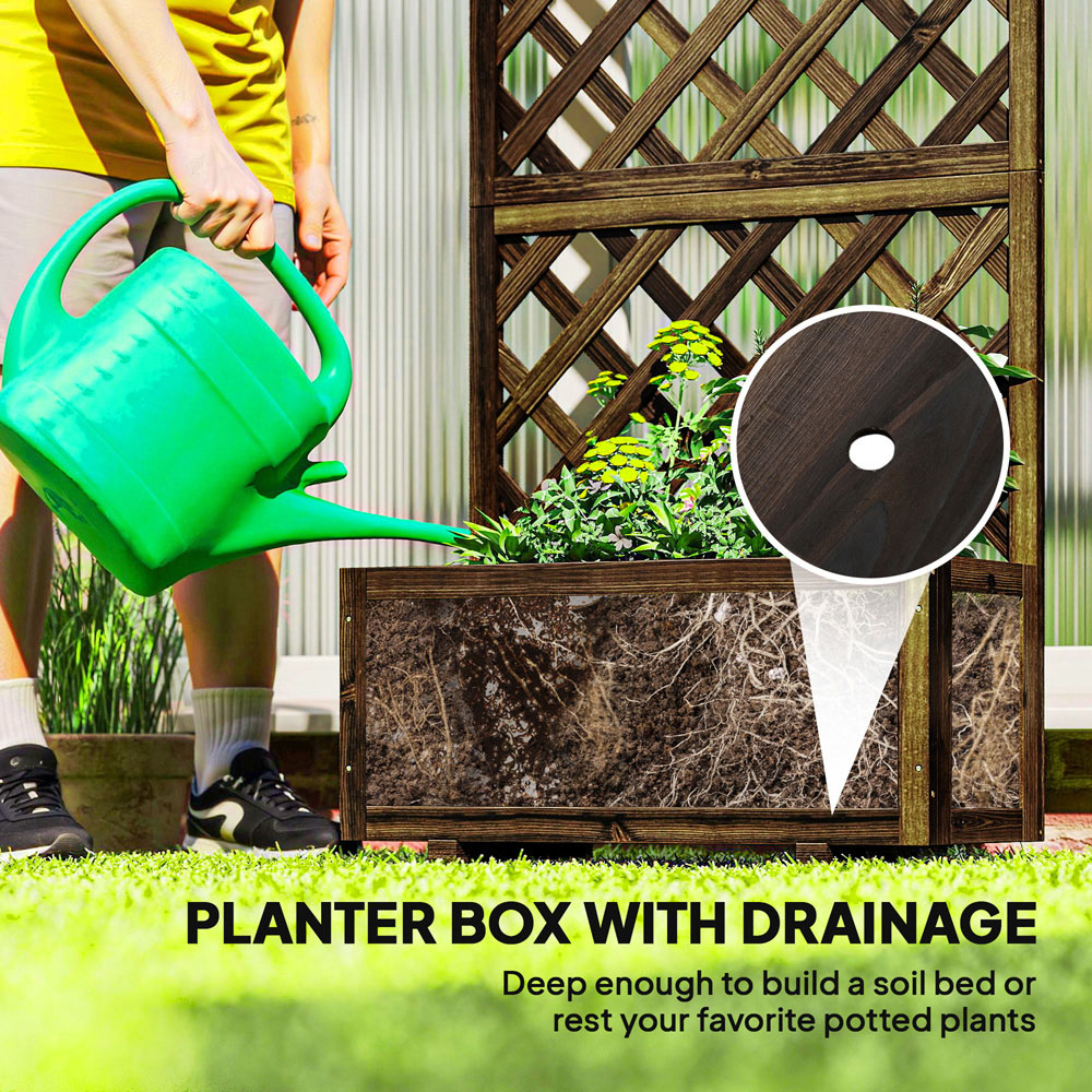 Outsunny Carbonised Wooden Raised Garden Bed Planter Box with Trellis 149.5 x 31.5 x 72.5cm Image 5