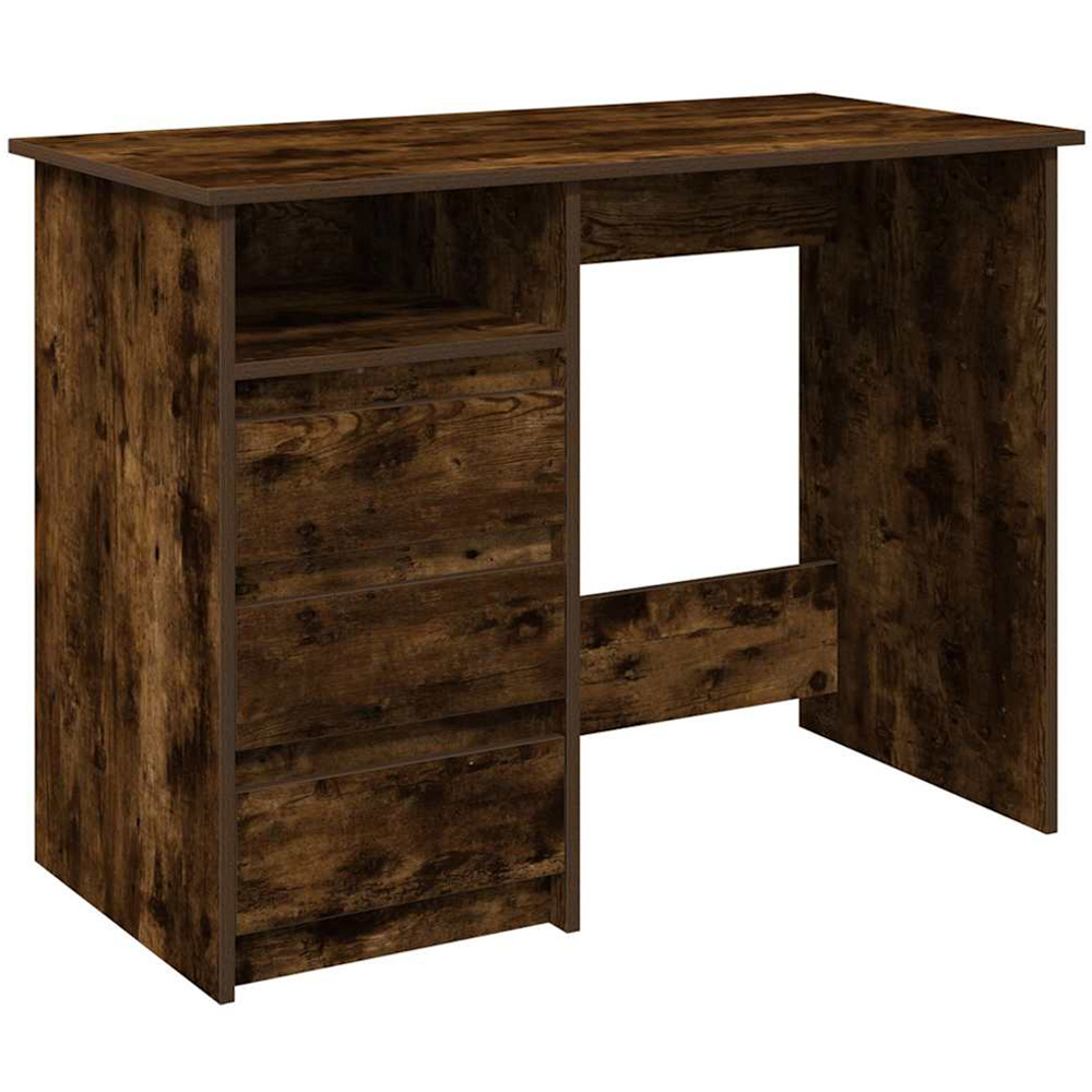 vidaXL 3 Drawer Single Shelf Computer Desk Smoked Oak Image 2