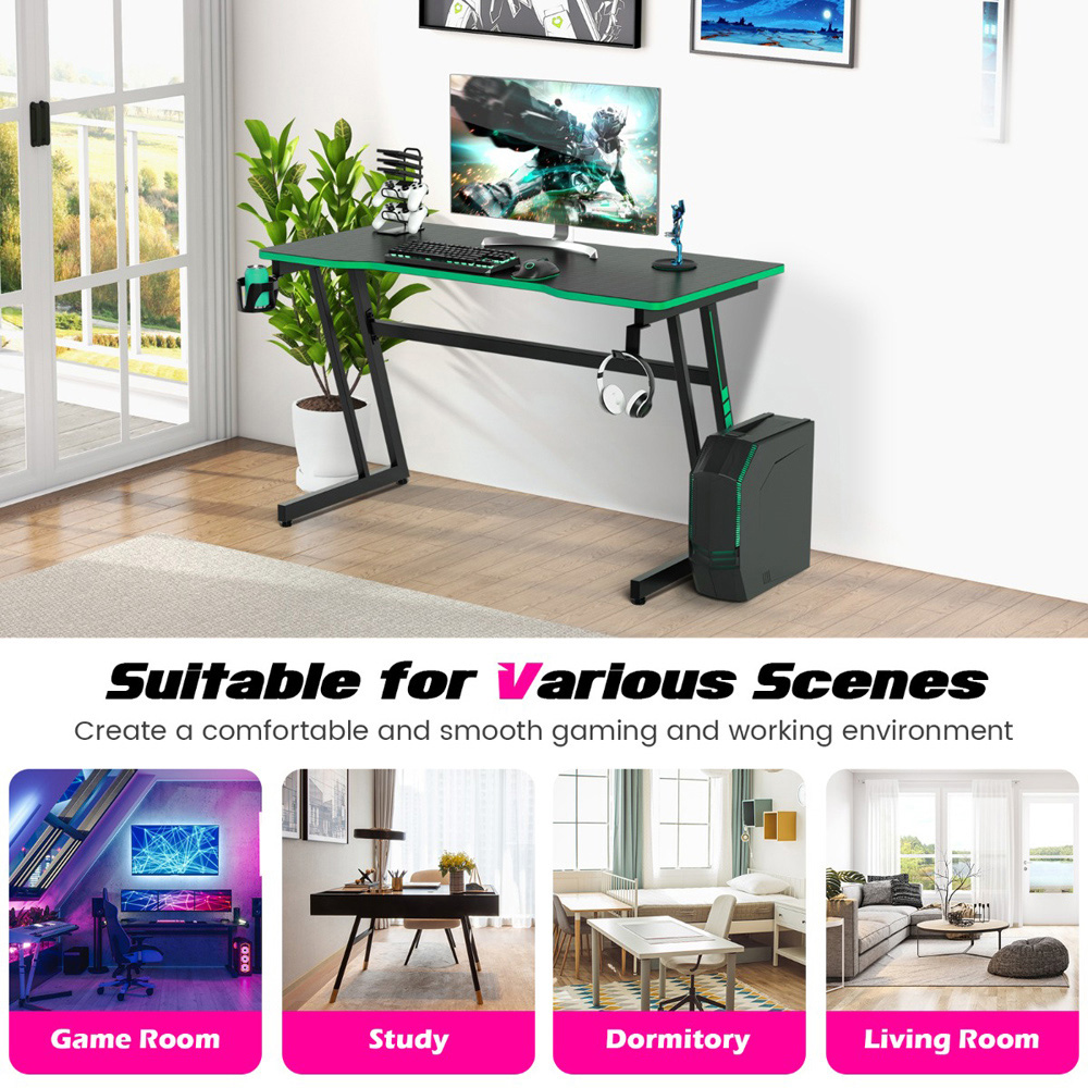 Costway Z-Shaped Computer Desk with Headphone Hook and Cup Holder Green Image 7