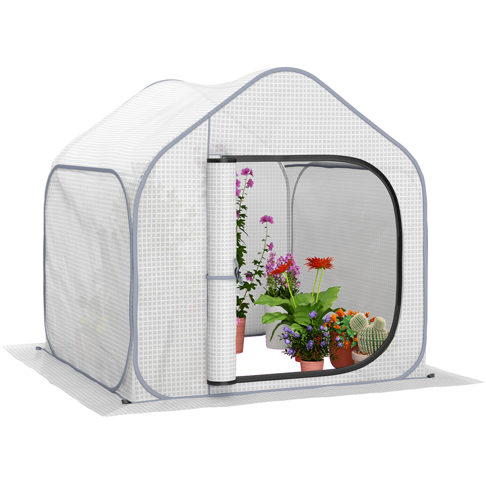 Outsunny White PE Cover 4.9 x 4.8ft Mini Pop Up Greenhouse with Zipper Door Image 1