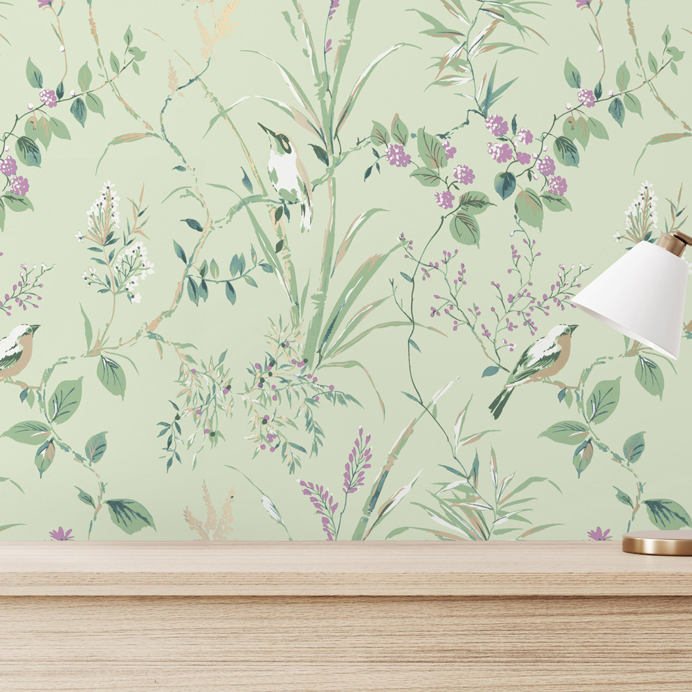 Crown Mariko Floral Mint and Plum Wallpaper Image 5