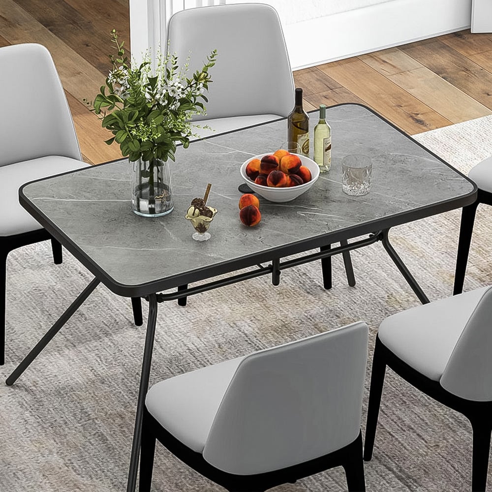 Costway Marble Effect 6 Seater Heavy Duty Metal Garden Dining Table Grey Image 1