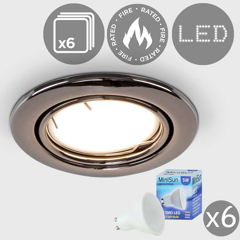 ValueLights Black Chrome Warm White LED Tiltable Ceiling Downlight 6 Pack Image 2
