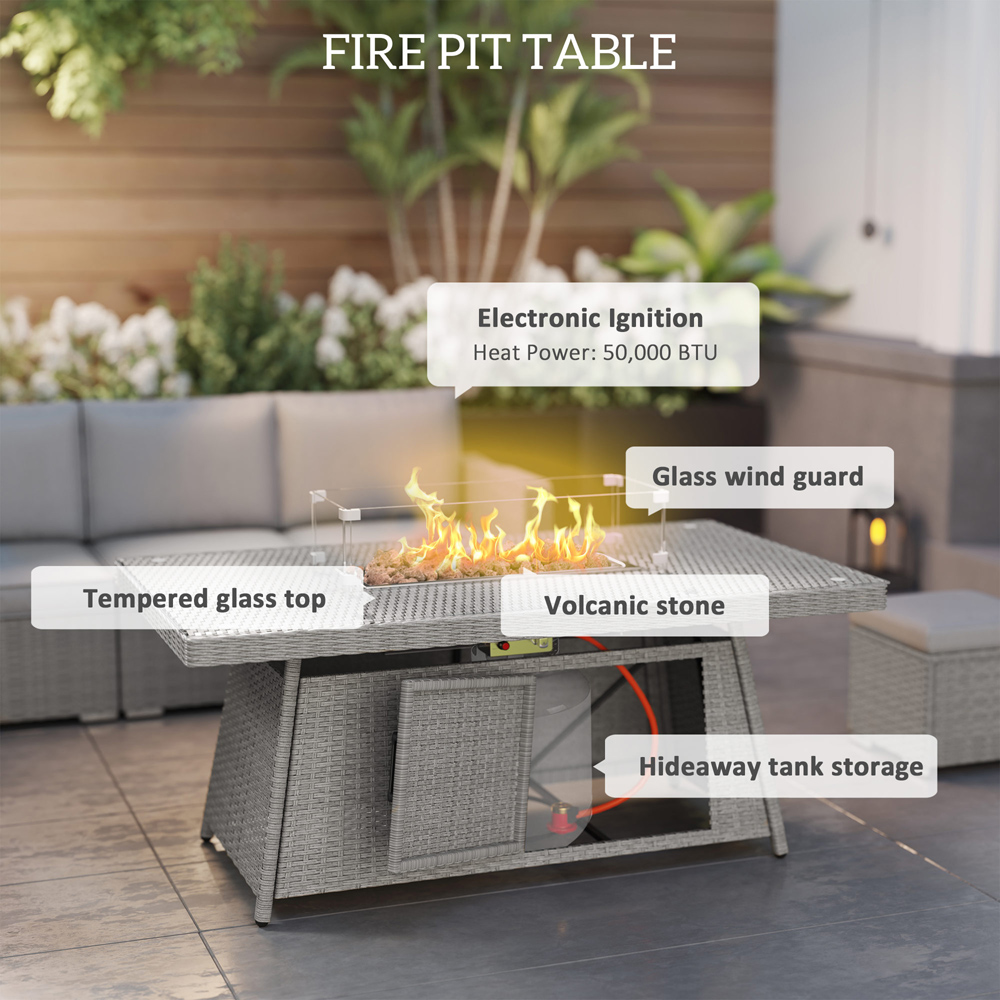 Outsunny 7 Piece Rattan Garden Furniture Set with Gas Fire Pit Table Image 6