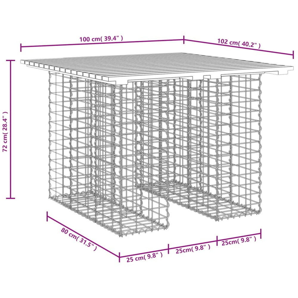vidaXL Dark Brown Solid Impregnated Pine Wood Gabion Design Garden Table 102 x 100 x 72cm Image 6